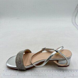 XYD Silver Open Toe Ankle Strap Sandals Shoes Kitten Heel Rhinestone Casual Shoe